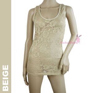 ROSE FLORAL LACE STRETCH RACER BACK CAMI SHIRTS SLIMMING MESH TANK TOP
